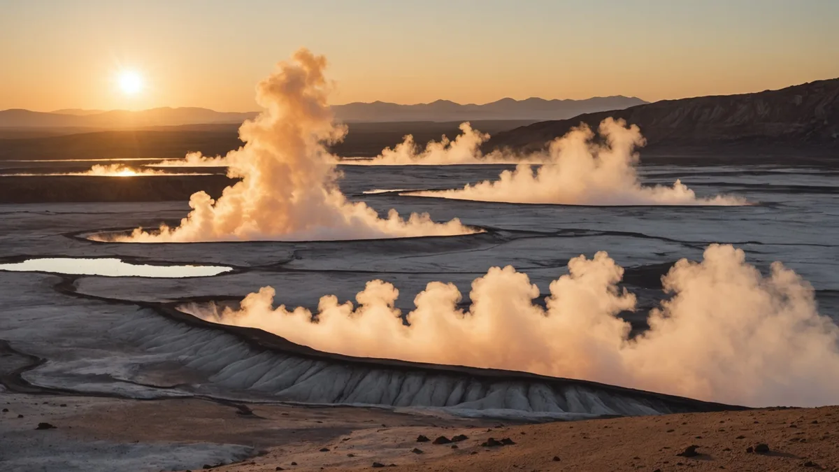 Geothermal baseload power line running through industrial region