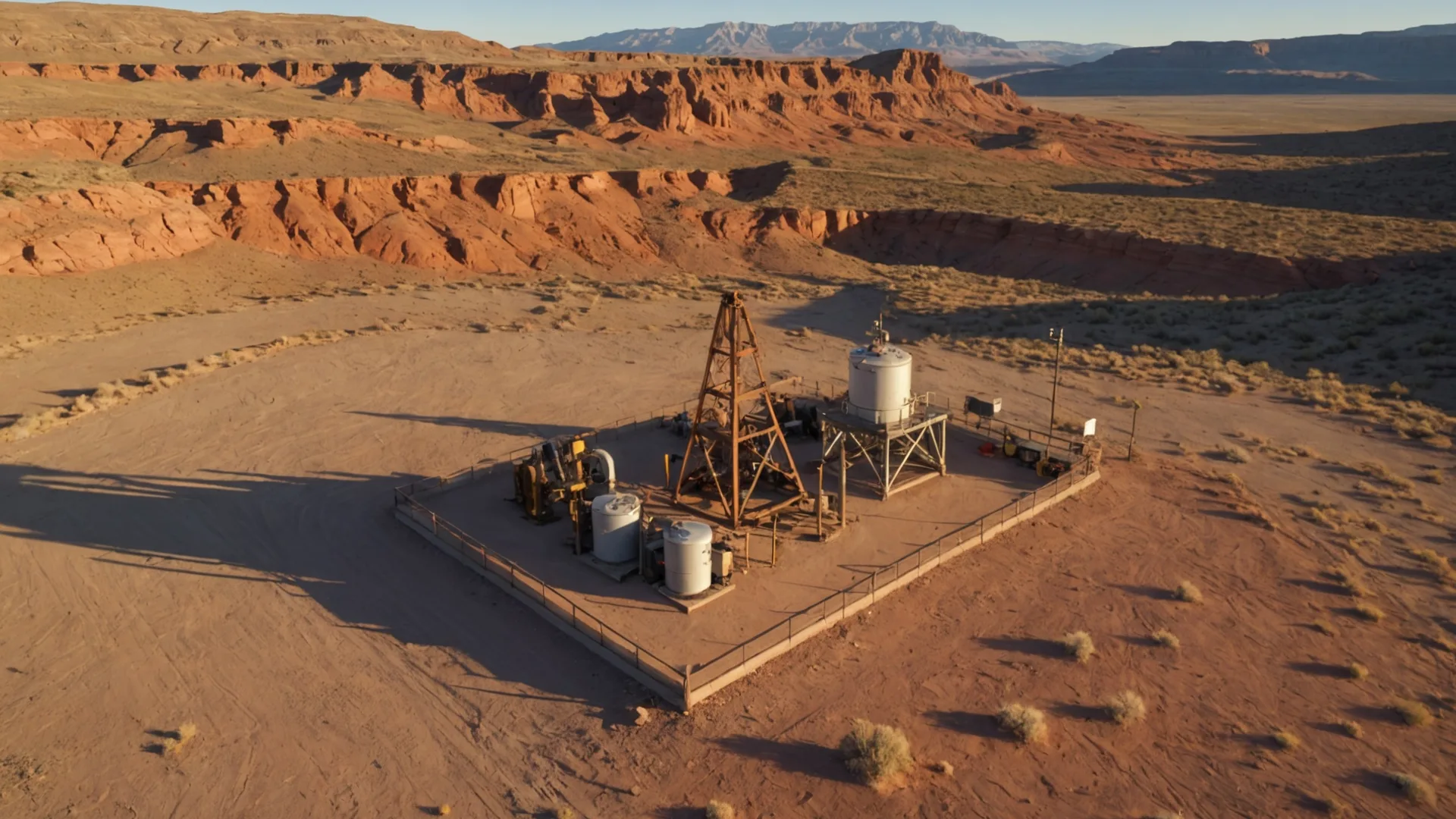 Geothermal field with surface equipment at an industrial site